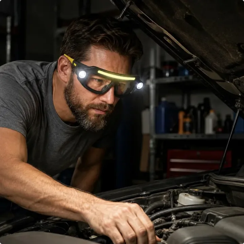 🔦 Rechargeable LED Headlamp Glasses – Hands-Free Lighting, Wave On/Off