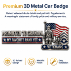 Veteran Grandpa 3D Patriotic Car Emblem – “Promoted to Grandpa, My Favorite Rank Yet”