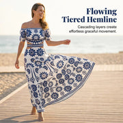 🌺 LIMITED-TIME 49% OFF! 💥 Women's Off-Shoulder Waist Cutout Daisy Printed Resort Dress – Flowy, Breezy, Tropical Chic ✨