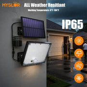 1个400LED太阳能壁灯，带5米电缆，运动传感器，3种模式，IP65防水户外灯