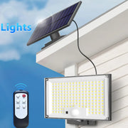 1个400LED太阳能壁灯，带5米电缆，运动传感器，3种模式，IP65防水户外灯