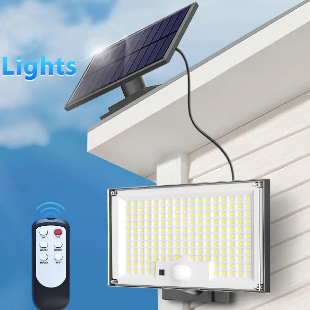 1pc-400LED Solar Wall Light with 5m Cable, Motion Sensor, 3 Modes, IP65 Waterproof Outdoor Light
