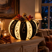Lighted Black & Ivory Pumpkin Decor with Remote