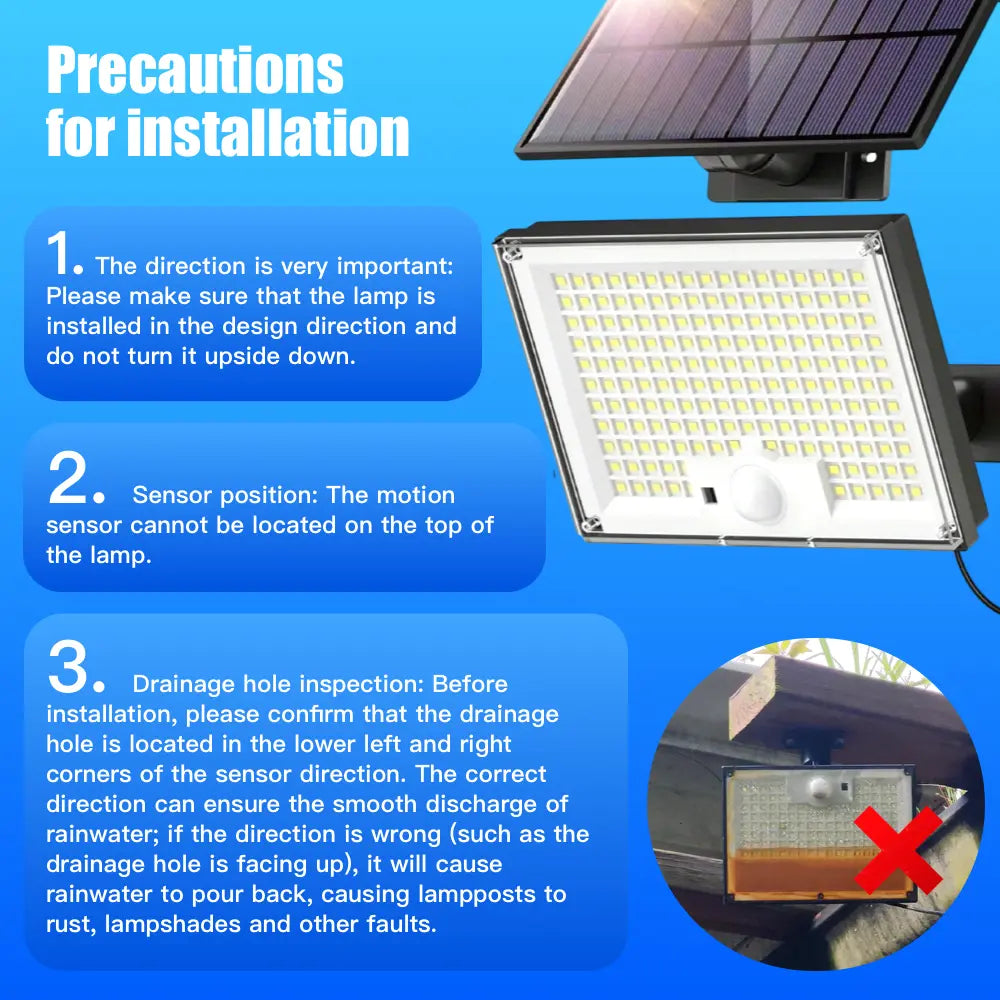 1pc-400LED Solar Wall Light with 5m Cable, Motion Sensor, 3 Modes, IP65 Waterproof Outdoor Light