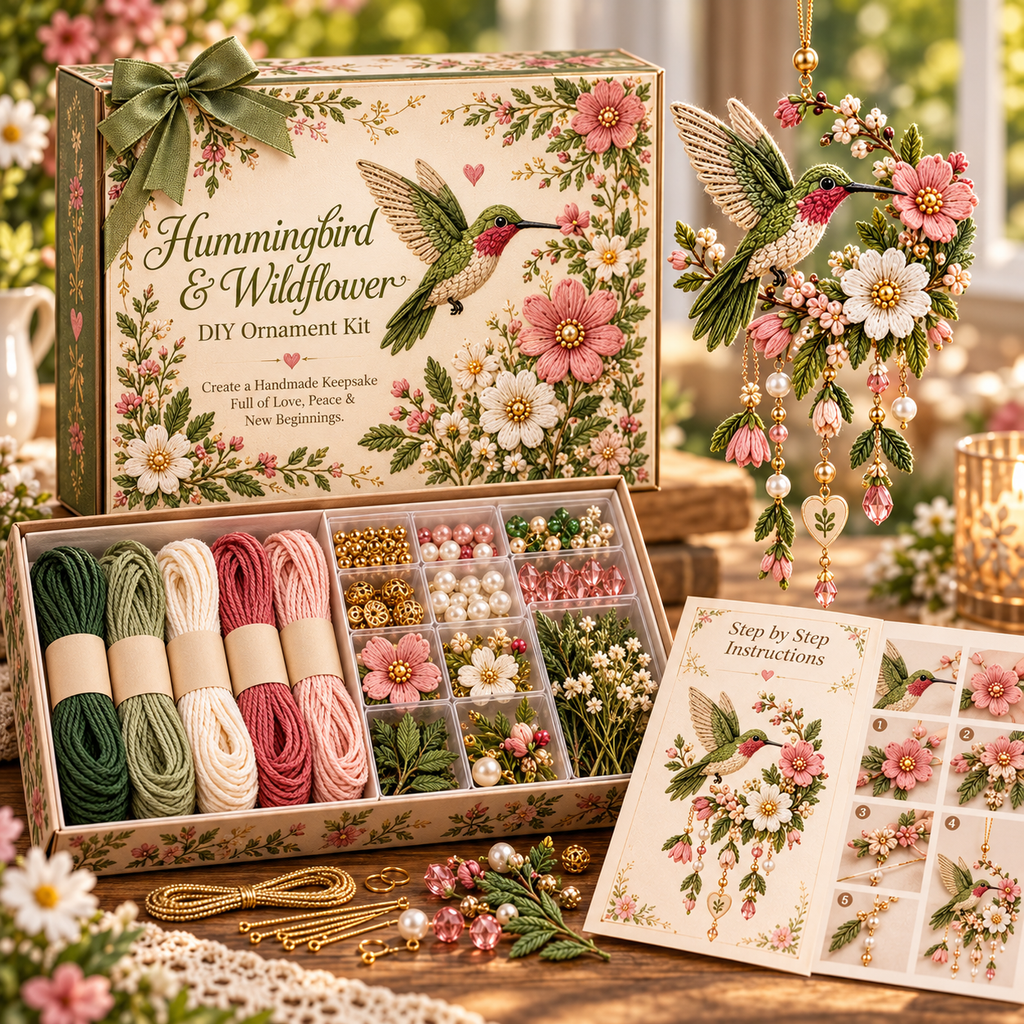 🔥2026 Hot Sale - Hummingbird & Wildflower Beaded DIY Ornament Kit💚