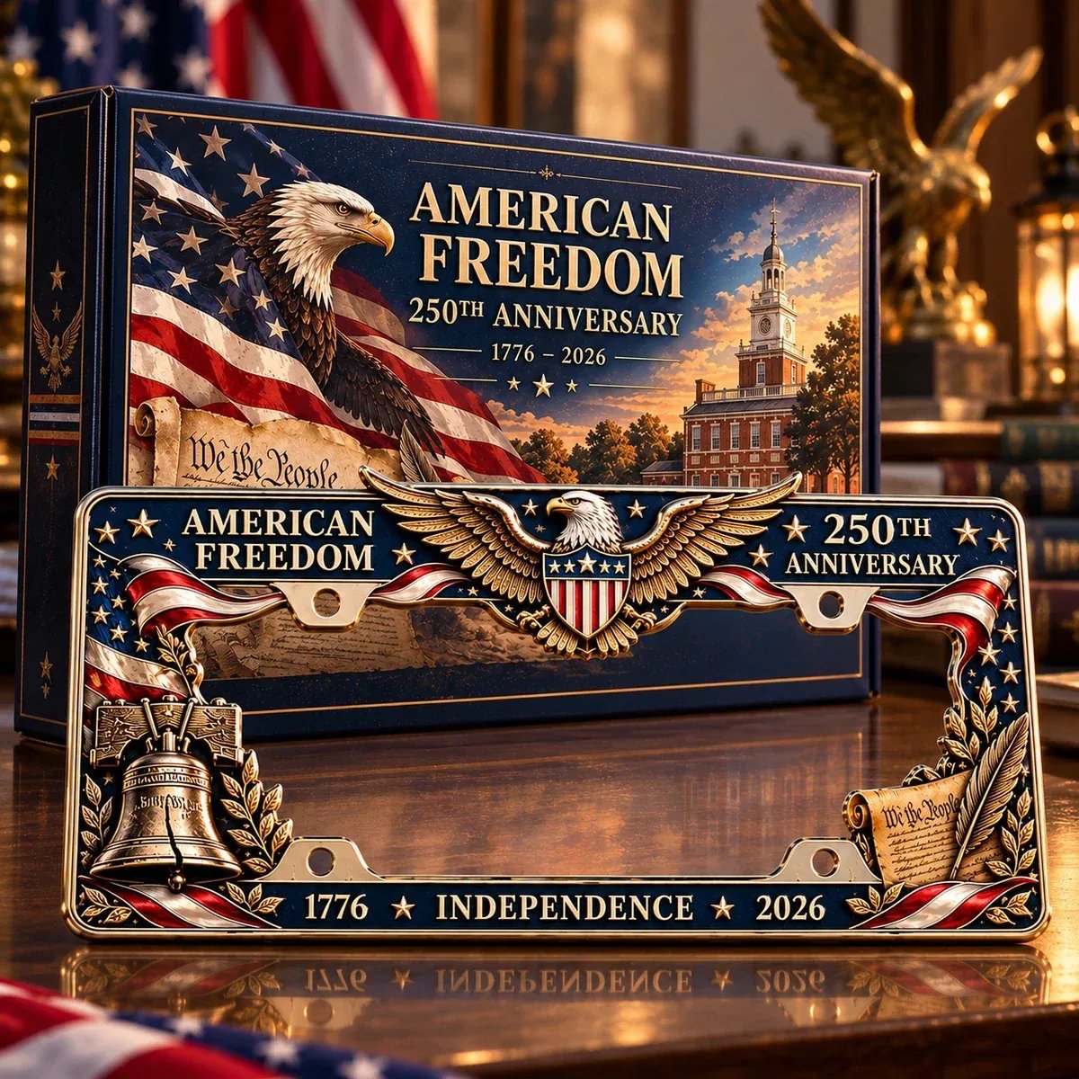 🇺🇸 America 250th Anniversary Metal License Plate Frame – Patriotic Eagle & Freedom Edition, 1776–2026 🦅