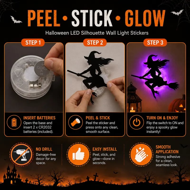 🎃 万圣节LED剪影墙贴灯——轻松打造恐怖光效！👻✨