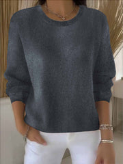🍃Casual loose solid color round neck pullover