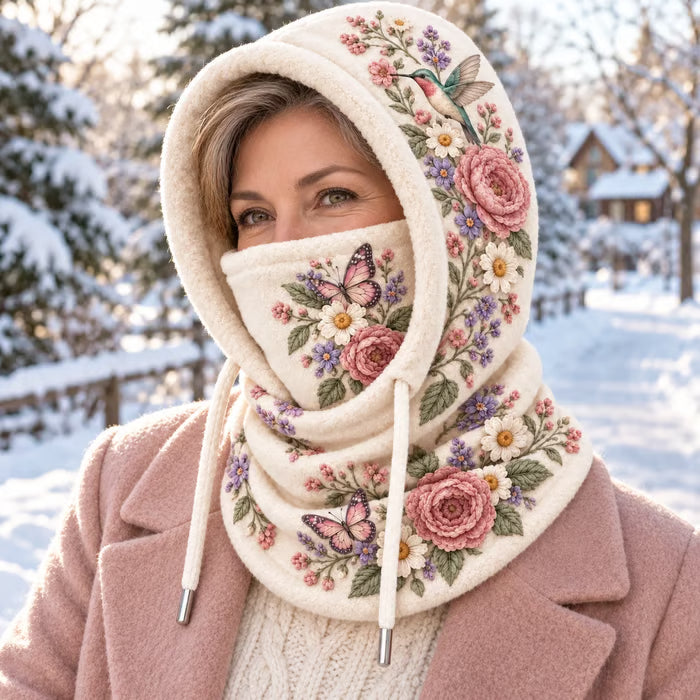 🌸 Women’s Floral 3-in-1 Winter Hood – Fleece-Lined Hat, Face Cover & Neck Warmer (📦 Buy 2 Free Shipping)