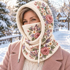 🌸 Women’s Floral 3-in-1 Winter Hood – Fleece-Lined Hat, Face Cover & Neck Warmer (📦 Buy 2 Free Shipping)