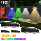 4 Pcs Dual-Head Solar Wall Lights with 9 Color Modes, IP65 Waterproof Outdoor Lights