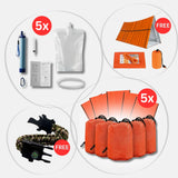 家庭应急套装 – 5个滤水器，5个应急睡袋，免费应急帐篷和免费7合1多功能工具