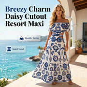 🌺 LIMITED-TIME 49% OFF! 💥 Women's Off-Shoulder Waist Cutout Daisy Printed Resort Dress – Flowy, Breezy, Tropical Chic ✨
