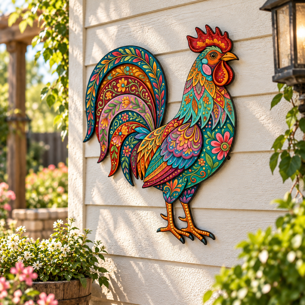 Colorful Rooster Metal Wall Art