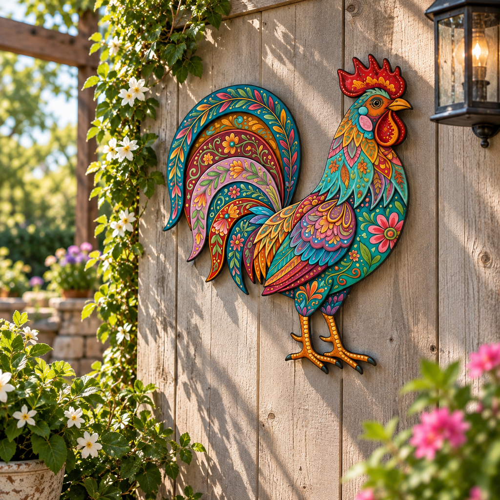 Colorful Rooster Metal Wall Art