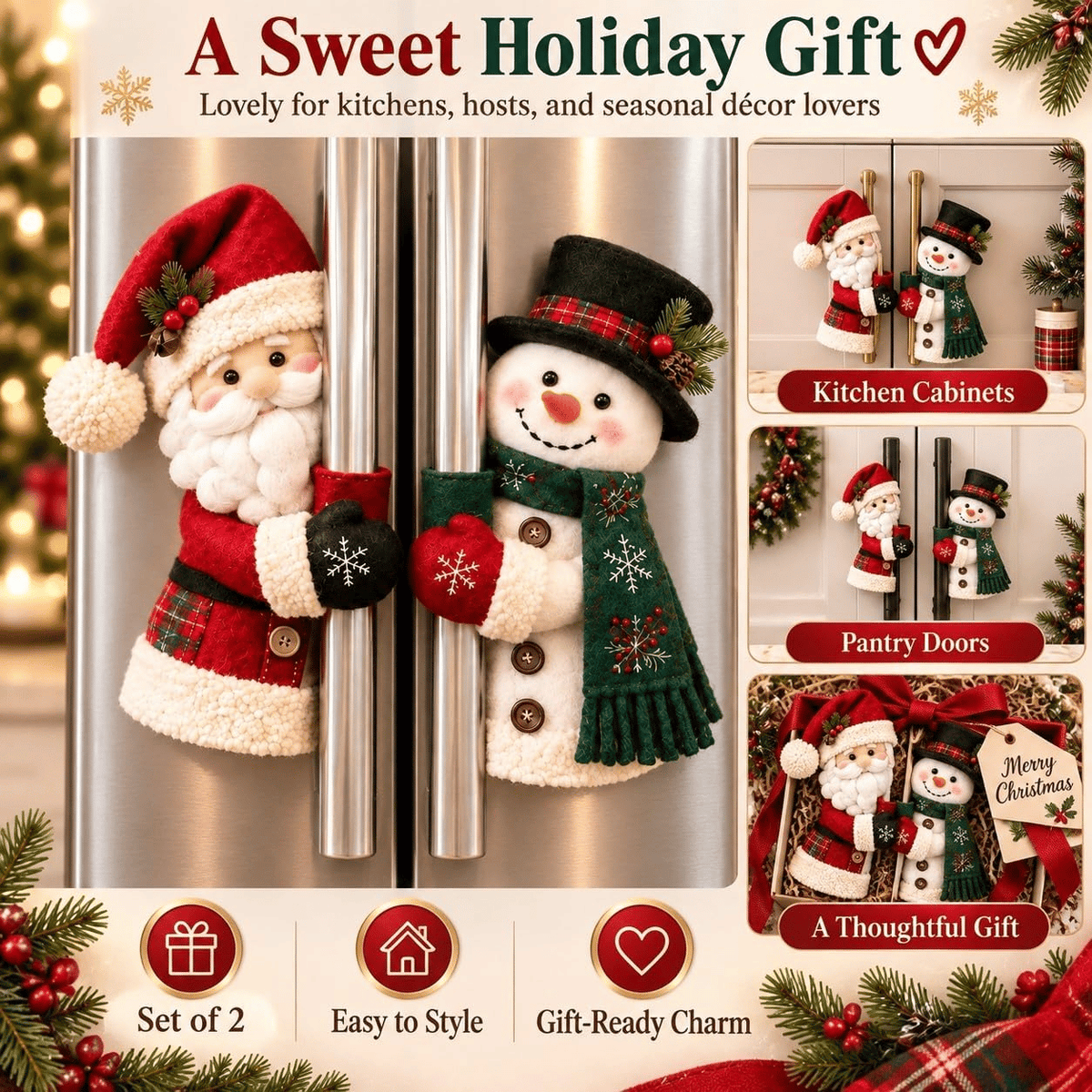 🎄Christmas Santa & Snowman Handle Huggers – Holiday Kitchen Decor