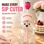 2026 New Cute Beaar Glass Tumbler with Bear Lid & Strawberry Straw, Holiday Teddy Bear Cup，20oz Reusable Aesthetic Teddy Bear Cup for Iced Coffee, Boba Milk Tea, Matcha, Juice, Smoothies & Cold Drinks, Dishwasher Safe
