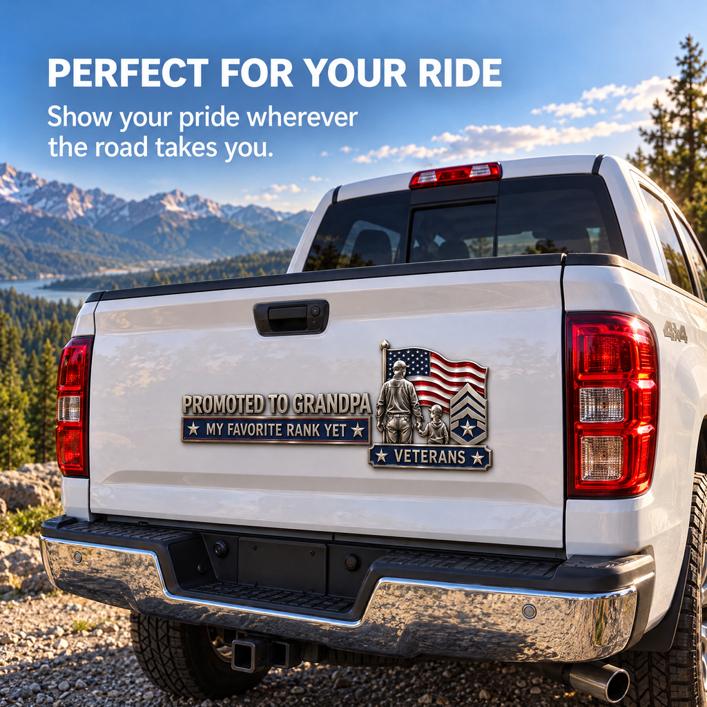 Veteran Grandpa 3D Patriotic Car Emblem – “Promoted to Grandpa, My Favorite Rank Yet”