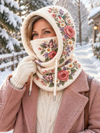 🌸 Women’s Floral 3-in-1 Winter Hood – Fleece-Lined Hat, Face Cover & Neck Warmer (📦 Buy 2 Free Shipping)