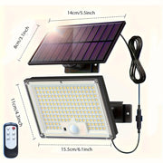 1个400LED太阳能壁灯，带5米电缆，运动传感器，3种模式，IP65防水户外灯