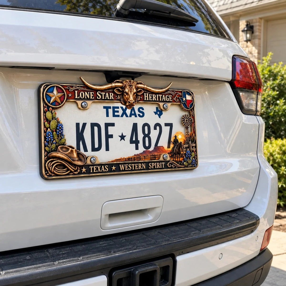 🐂 Texas Longhorn Western Metal License Plate Frame – Vintage Cowboy & Lone Star Ranch Gift 🤠