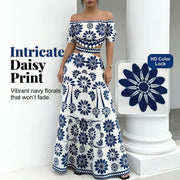 🌺 LIMITED-TIME 49% OFF! 💥 Women's Off-Shoulder Waist Cutout Daisy Printed Resort Dress – Flowy, Breezy, Tropical Chic ✨