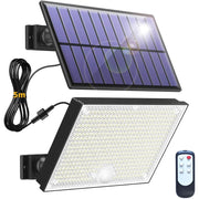 1个400LED太阳能壁灯，带5米电缆，运动传感器，3种模式，IP65防水户外灯