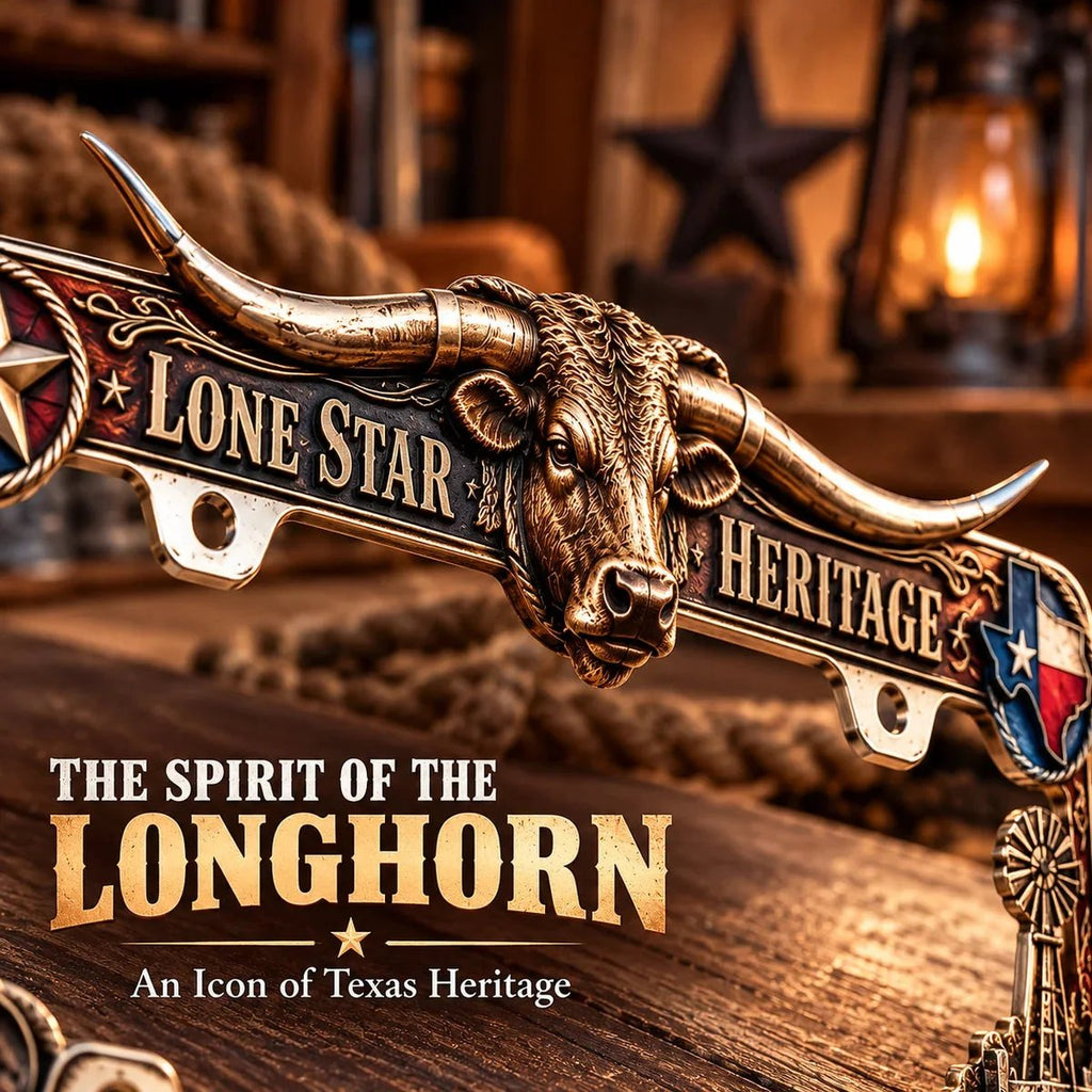 🐂 Texas Longhorn Western Metal License Plate Frame – Vintage Cowboy & Lone Star Ranch Gift 🤠