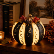 Lighted Black & Ivory Pumpkin Decor with Remote
