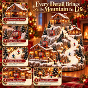 Animated Christmas Mountain Cable Car & Ski Village Scene ✨