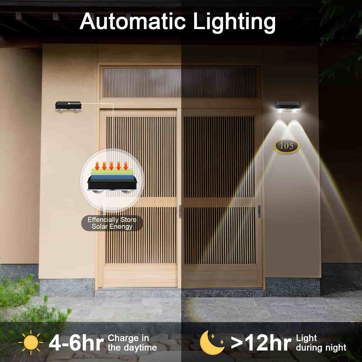 4 Pcs Dual-Head Solar Wall Lights with 9 Color Modes, IP65 Waterproof Outdoor Lights