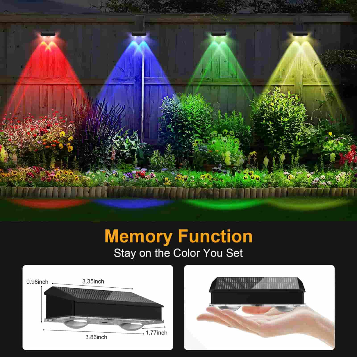 2 Pcs Dual-Head Solar Wall Lights with 9 Color Modes, IP65 Waterproof Outdoor Lights