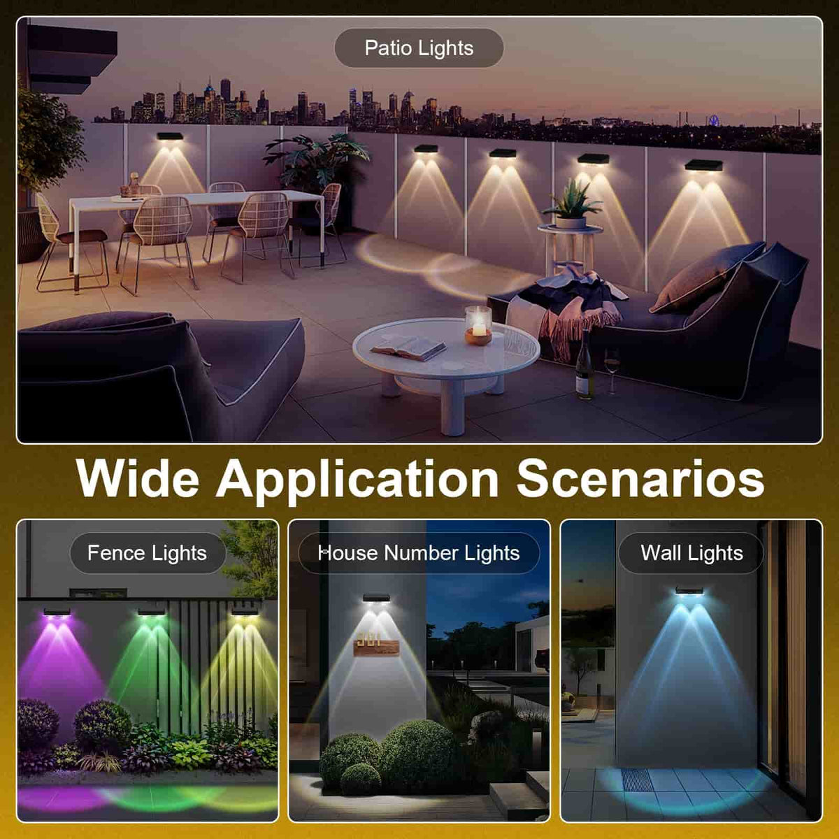 2 Pcs Dual-Head Solar Wall Lights with 9 Color Modes, IP65 Waterproof Outdoor Lights