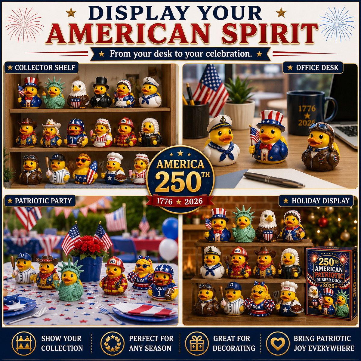250th American Patriotic Rubber Duck Countdown Calendar 2026 – 24 Characters, 250 Years of Stories 🇺🇸