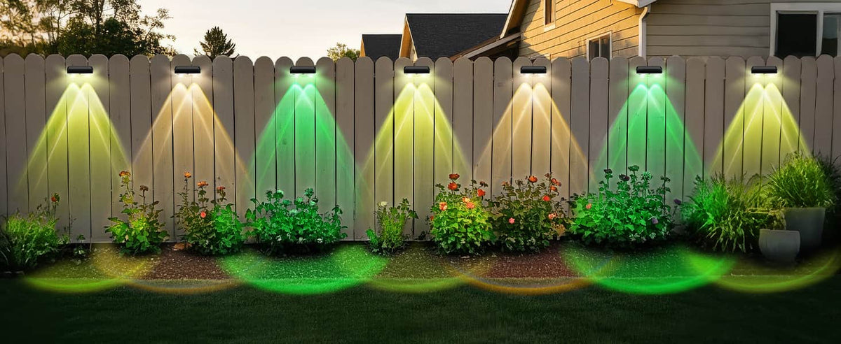 4 Pcs Dual-Head Solar Wall Lights with 9 Color Modes, IP65 Waterproof Outdoor Lights