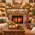 Highland Cow Quilted Patchwork Fireplace Mantel Scarf – Rustic Farmhouse Décor