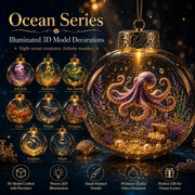 🌊 海洋系列发光3D模型装饰品套装 | 透明展示摆件，内含精细海洋生物、珊瑚、贝壳和珍珠风格点缀 ✨