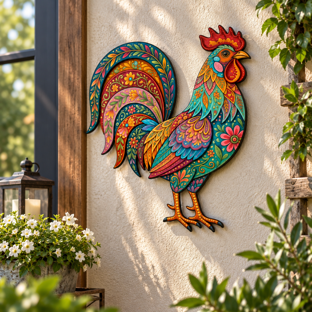 Colorful Rooster Metal Wall Art