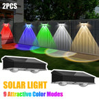 2 Pcs Dual-Head Solar Wall Lights with 9 Color Modes, IP65 Waterproof Outdoor Lights