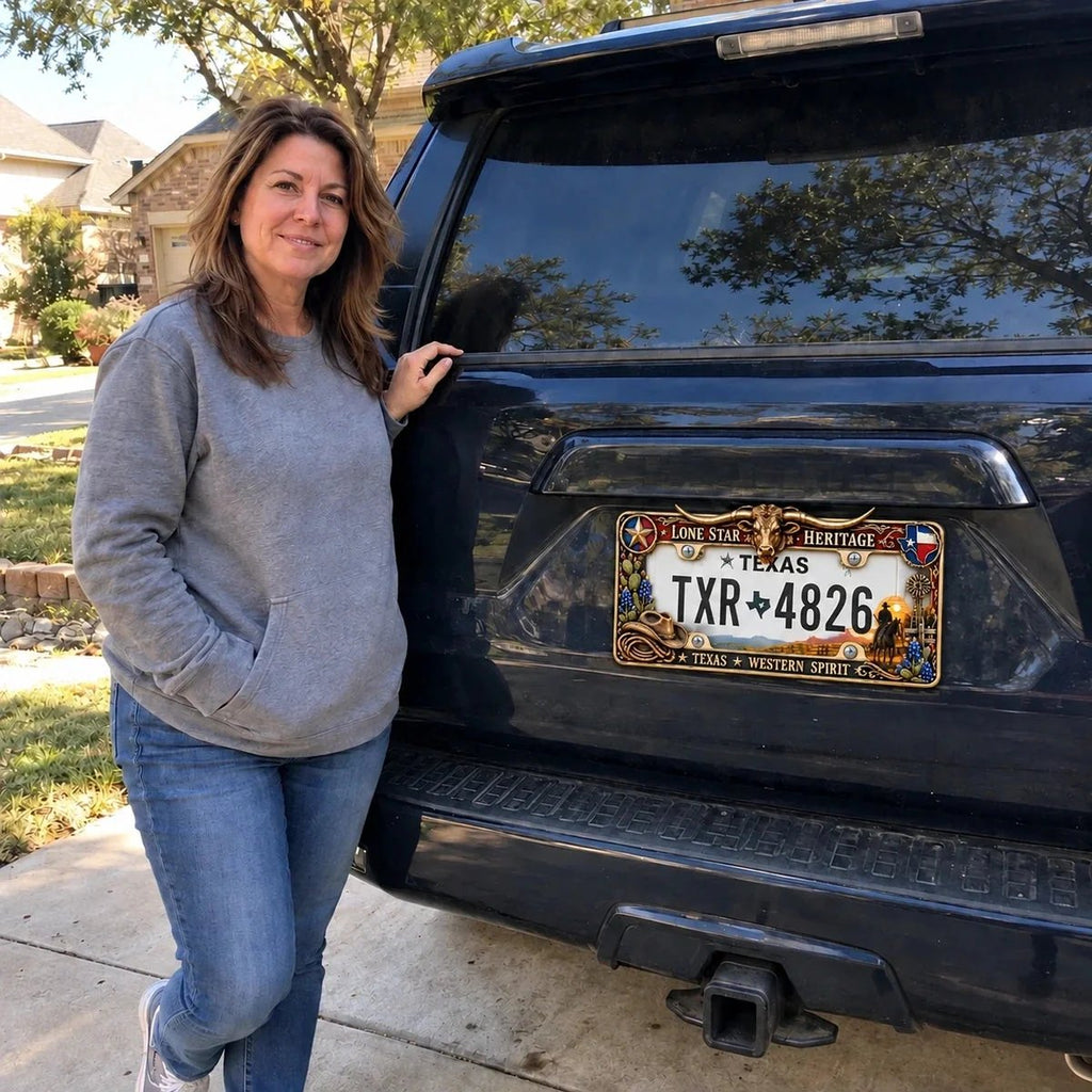 🐂 Texas Longhorn Western Metal License Plate Frame – Vintage Cowboy & Lone Star Ranch Gift 🤠