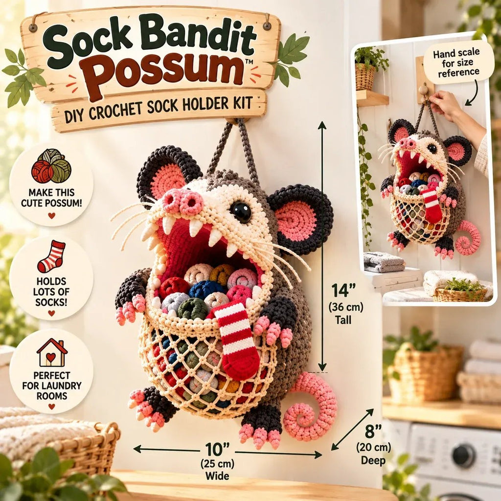 🧦😂 Sock Gobblers™– DIY Crochet Animal Sock Holder Kit | Funny Hanging Laundry Organizer & Creative Handmade Gift 🦈🐊