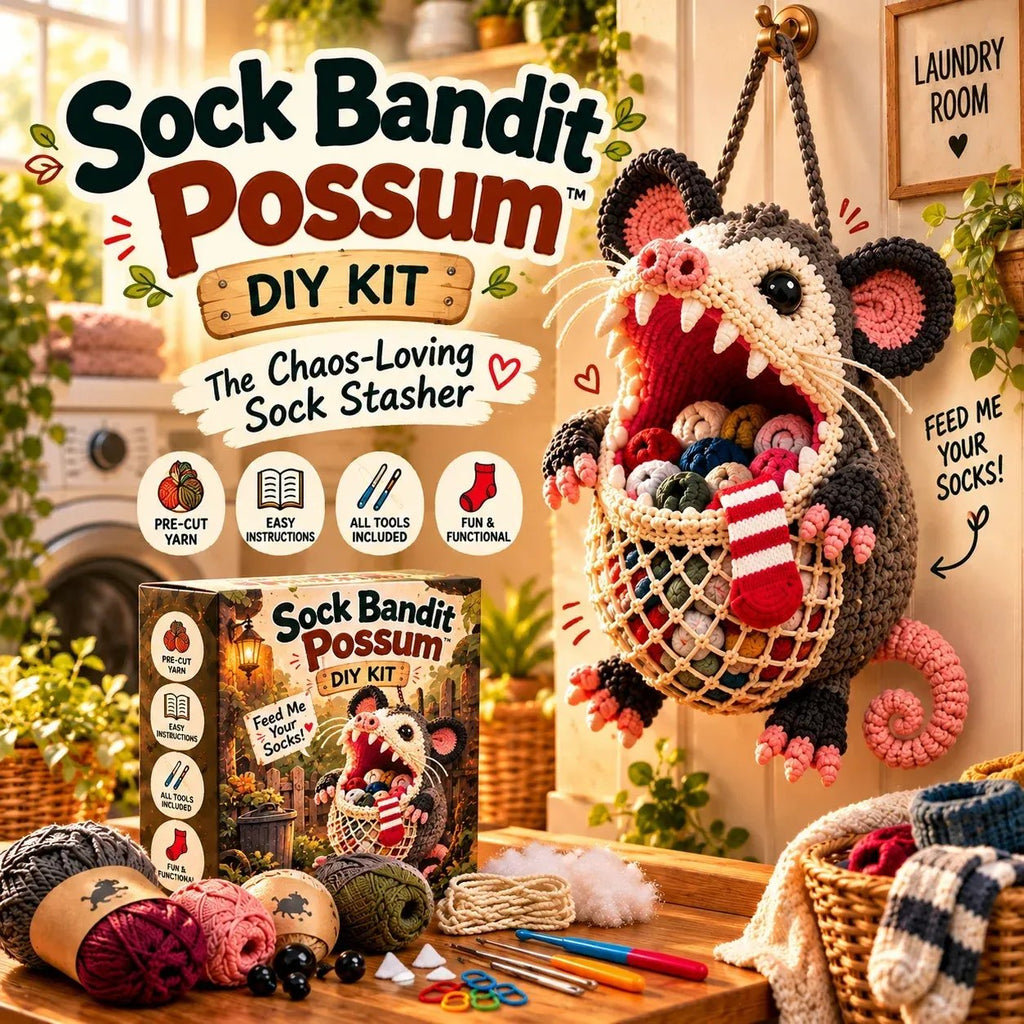 🧦😂 Sock Gobblers™– DIY Crochet Animal Sock Holder Kit | Funny Hanging Laundry Organizer & Creative Handmade Gift 🦈🐊