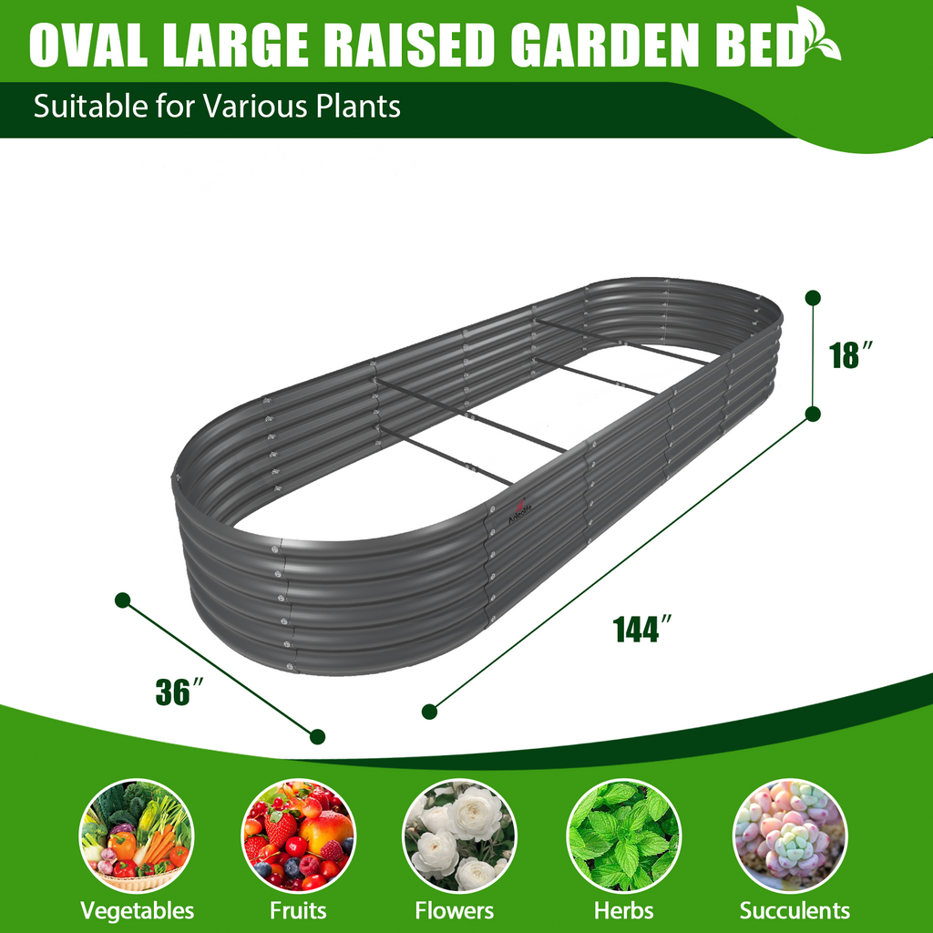 18" Tall 12x3 ft Rust-Resistant Raised Garden Bed