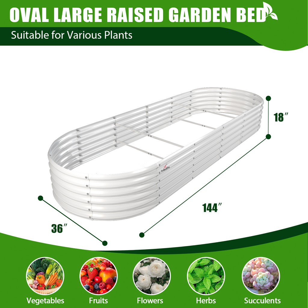 18" Tall 12x3 ft Galvanized Steel Raised Garden Bed