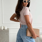 Women's Solid V-Neck Short Sleeve Tops