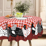 ⏳Time-Limited Special⏰Farmhouse Rooster Tablecloth – Red Buffalo Plaid Chicken Table Cover, Spill Proof & Scalloped Lace Edge ✨