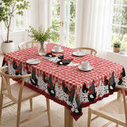 ⏳Time-Limited Special⏰Farmhouse Rooster Tablecloth – Red Buffalo Plaid Chicken Table Cover, Spill Proof & Scalloped Lace Edge ✨