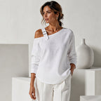 Women's Long Sleeve Asymmetric Off-Shoulder Top
